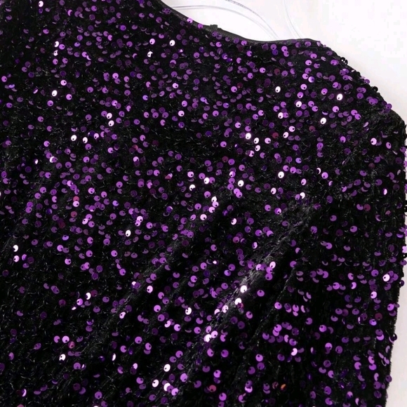 New Luxe Ombre Sequin Fitted Long Dress Gown Long Sleeve Purple Gold - Picture 8 of 14